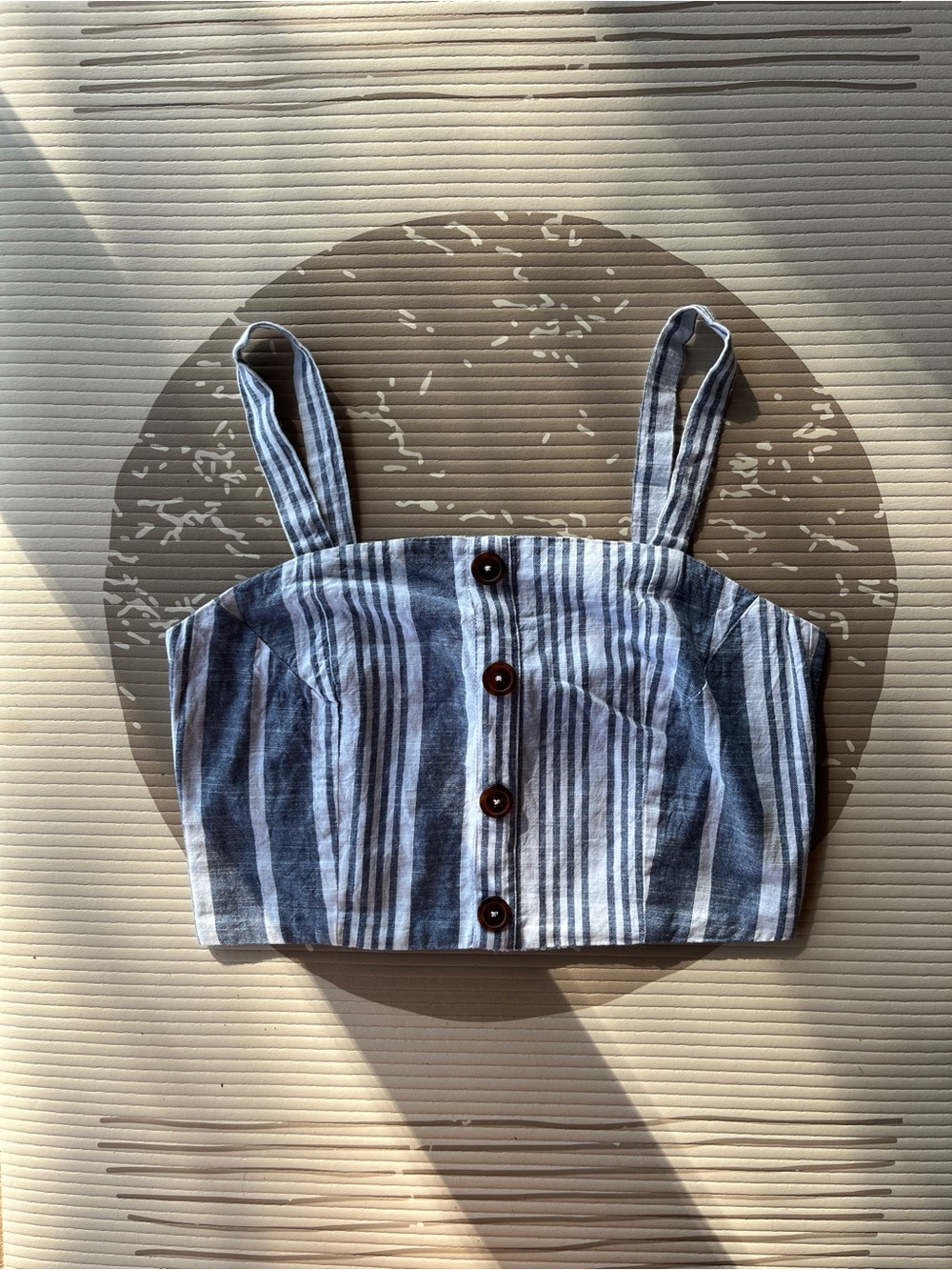 Derek Heart Navy and White Striped Button Front Crop Tank